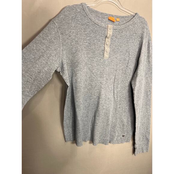 Hugo Boss Henley Shirt Mens L Gray Cotton Long Sleeve Casual Comfort Cozy Orange - Picture 6 of 16